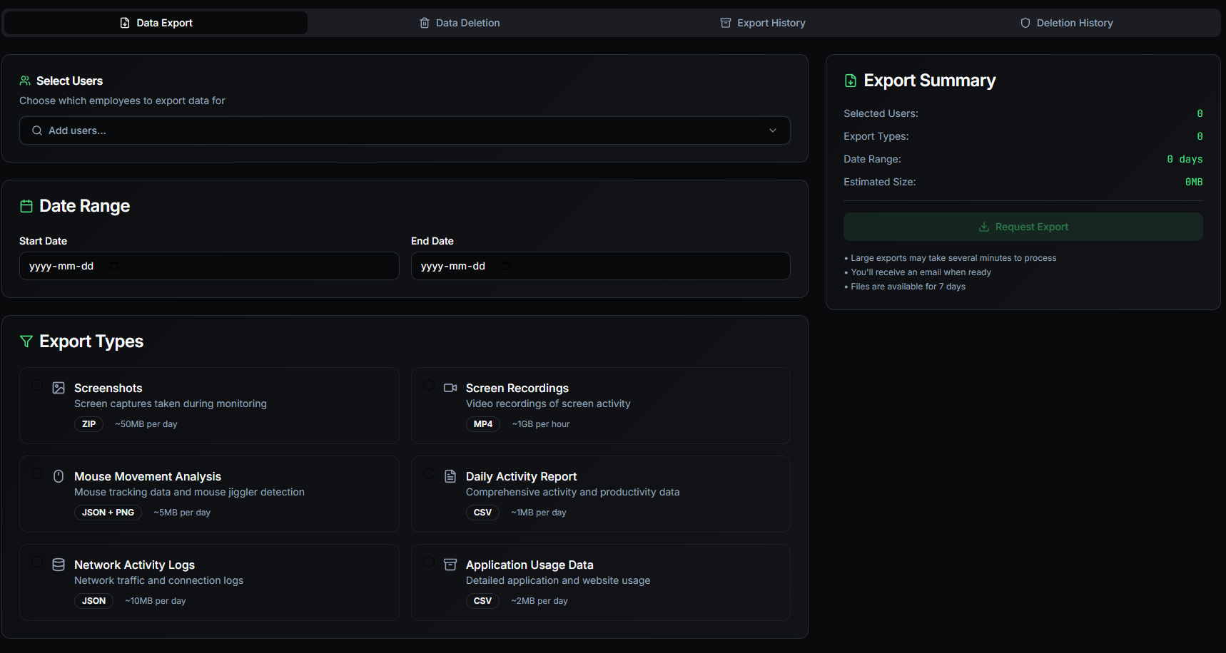 Data Export & Privacy